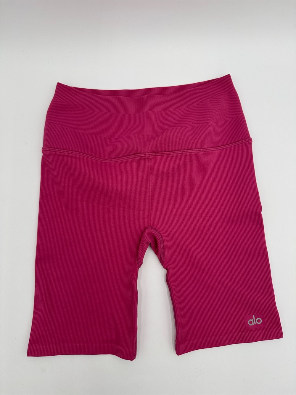 ALO Yoga Ribbed High-Waist Bike Shorts in Fuchsia